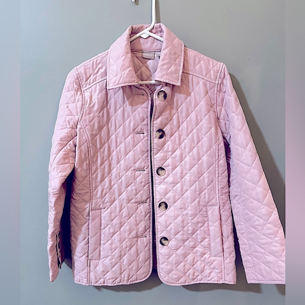 Chico's women blush pink quilted collared button front jacket size 4/6